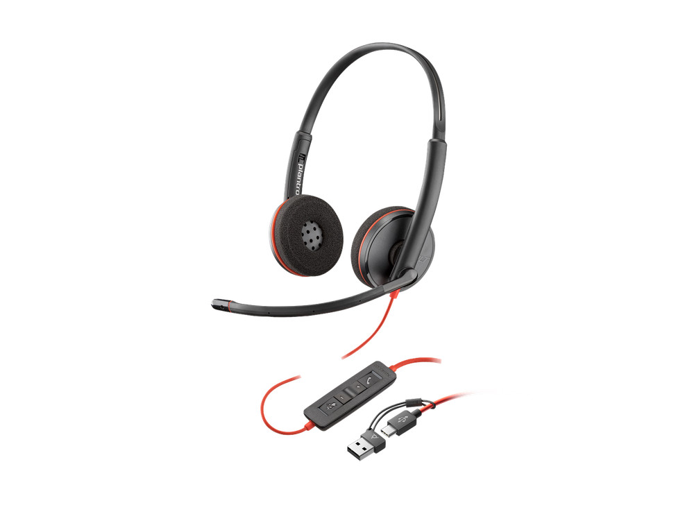 Poly Blackwire 3220 Stereo USB-C Headset +USB-C/A Adapter