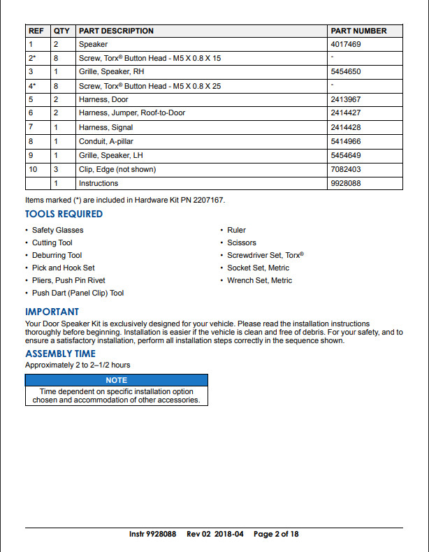 POLARIS K-ACCY,SPKR,DOOR,ZS (DISCONTINUED) - 2882889