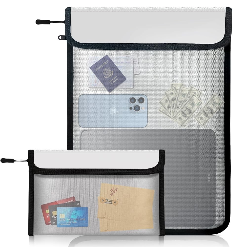Fireproof Waterproof Document Bag - 2000℉ Protection, Upgraded Two Pockets, R...