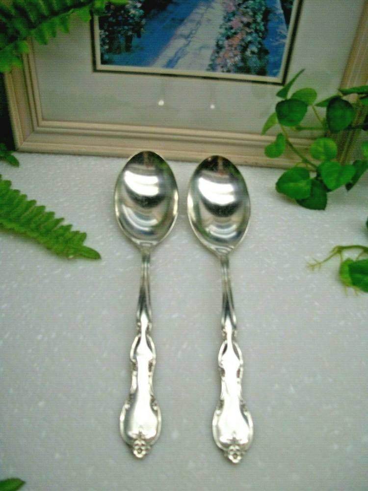 2   International  Deep Silver  JULIETTE  Silverplate Solid Serving Spoons  1965