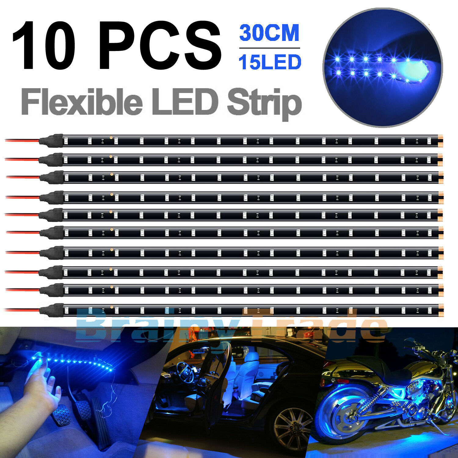 Lot Waterproof 12''/15 DC 12V Motor LED Strip Underbody Light For Car Motorcycl