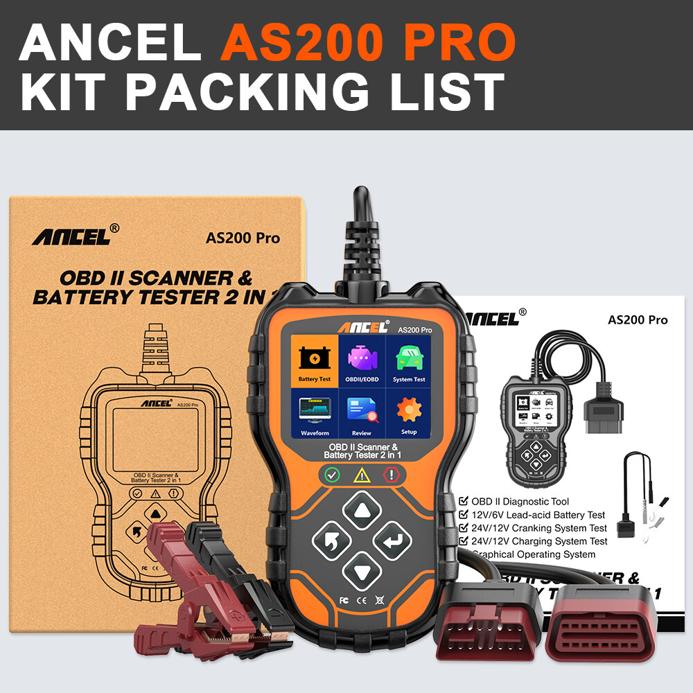 ANCEL AS200 Pro 2 In 1 OBD2 Scanner & Battery Test Diagnostic Tool Check Engine