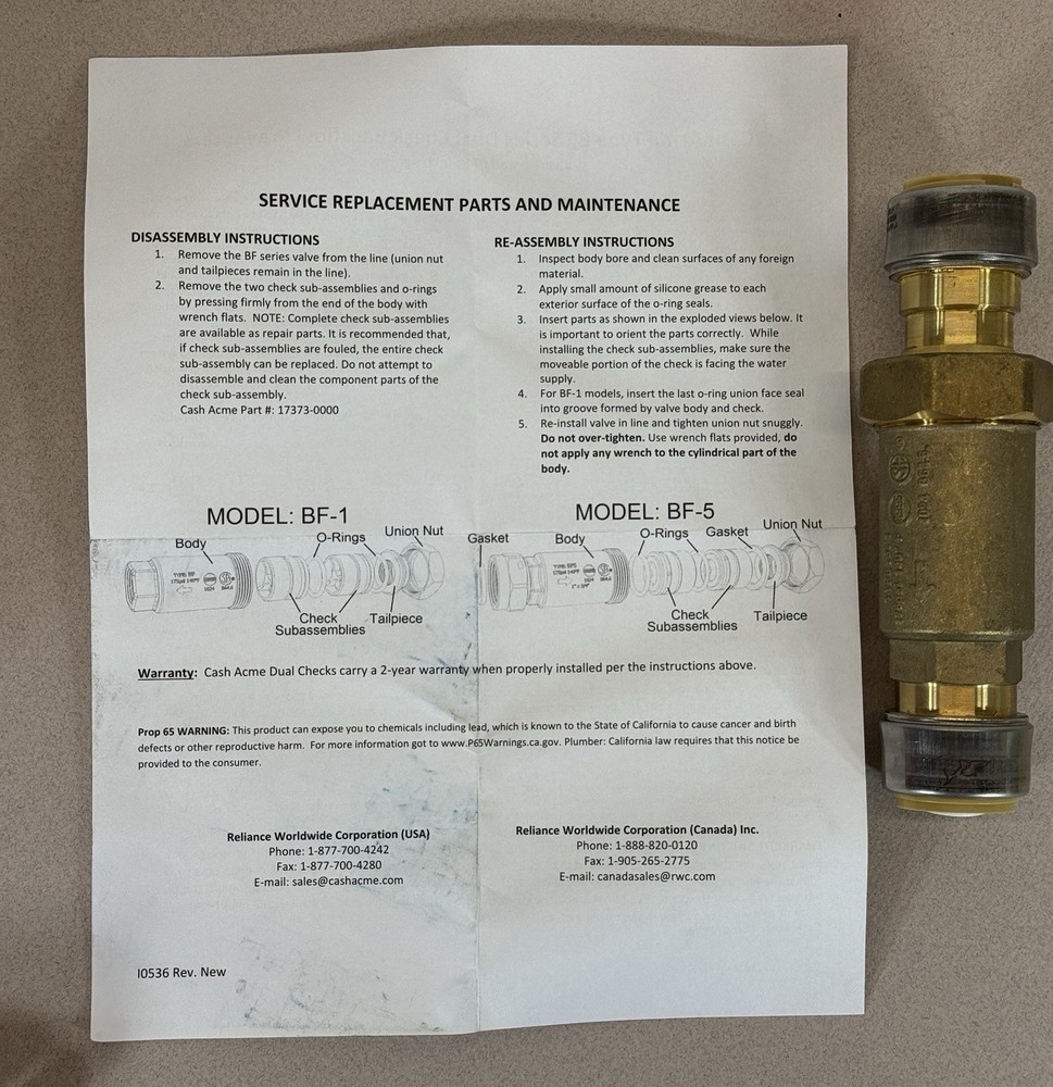Cash Acme 1” Type BF-1 Dual Check Backflow Preventer BROKEN PLASTIC