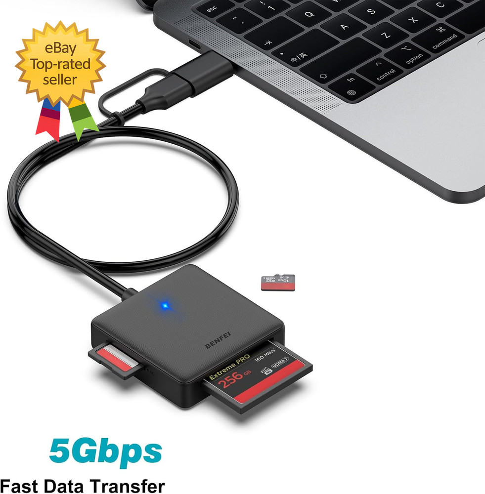 Memory Card Reader 4In1 USB 3.0 and USB C to SD Micro SD MS CF Card Reader