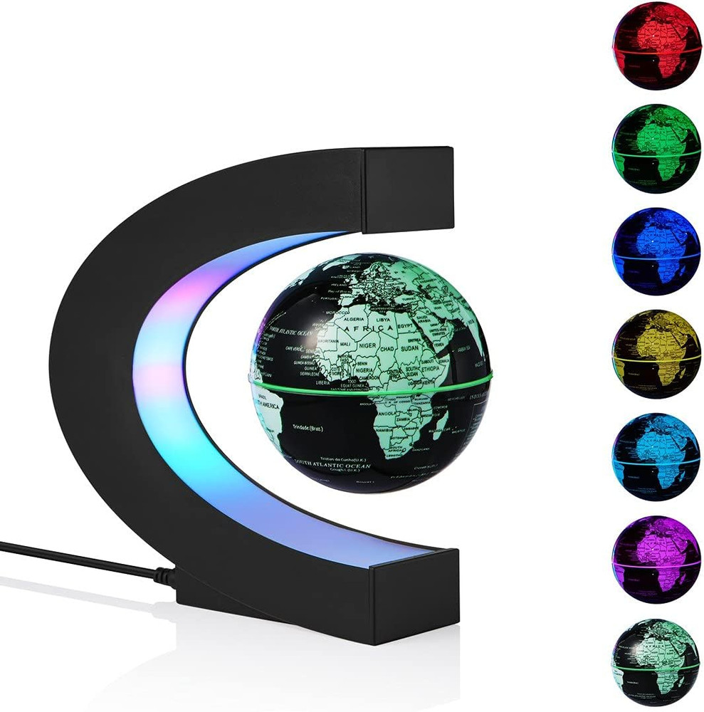 Magnetic Levitation Floating World Map Globe Multi-Color Changing Rotating Levit