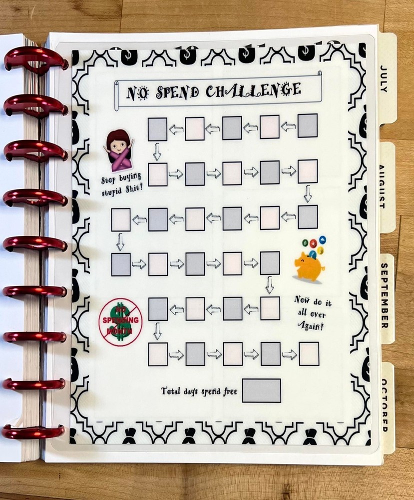 No Spend Challenge Two Sided Dashboard Insert 4 use with Classic Happy Planner-