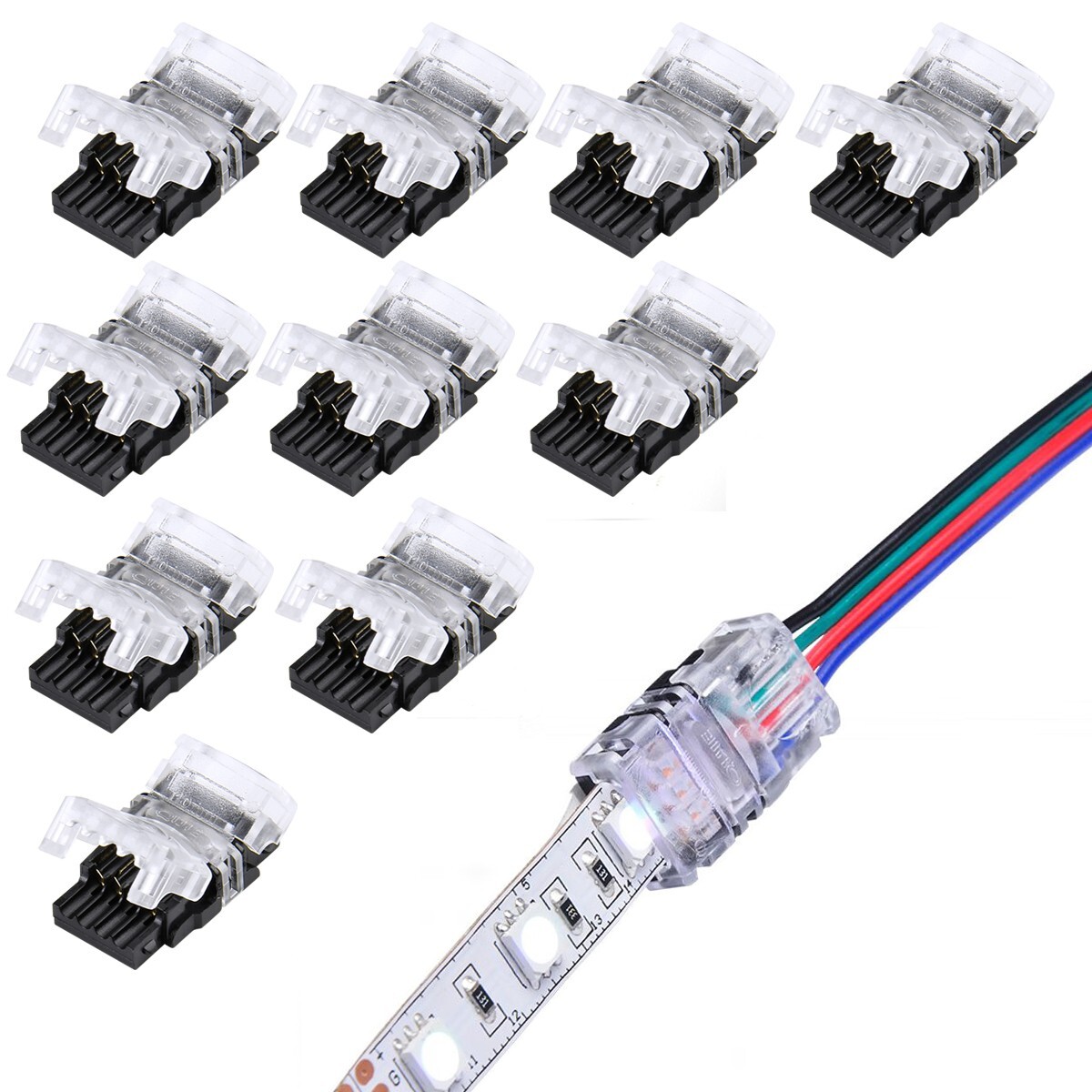 10 Pack 4 Pin LED Connector for RGB Waterproof Strip Light Strip to Wire 10mm