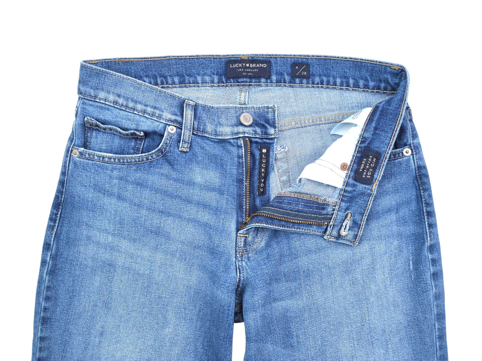 Lucky Brand Sienna Boyfriend Straight Jeans Womens Size 6/28 Blue Denim Mid Rise