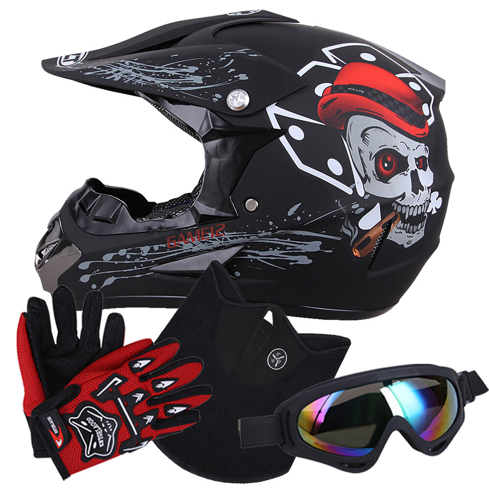 DOT Adult Motocross ATV Dirt Bike MX Off-Road Helmet + Goggles + Gloves S/M/L/XL