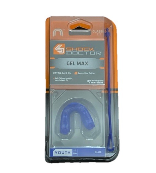 Mouthguard Shock Doctor Gel Max Sport Protection Strapless Youth Age 10 Blue
