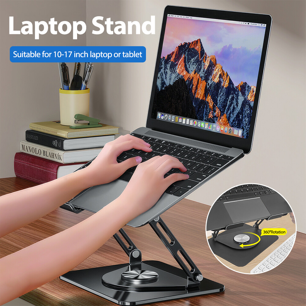 Ergonomic Foldable Laptop Riser Holder Stand Adjustable w/ 360° Rotating Bracket