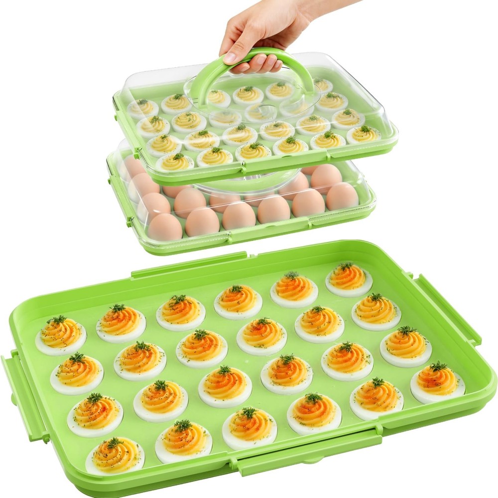 Deviled Egg Containers with Lid - 2 Pack 48 Count Reusable Platter Storage Tr...