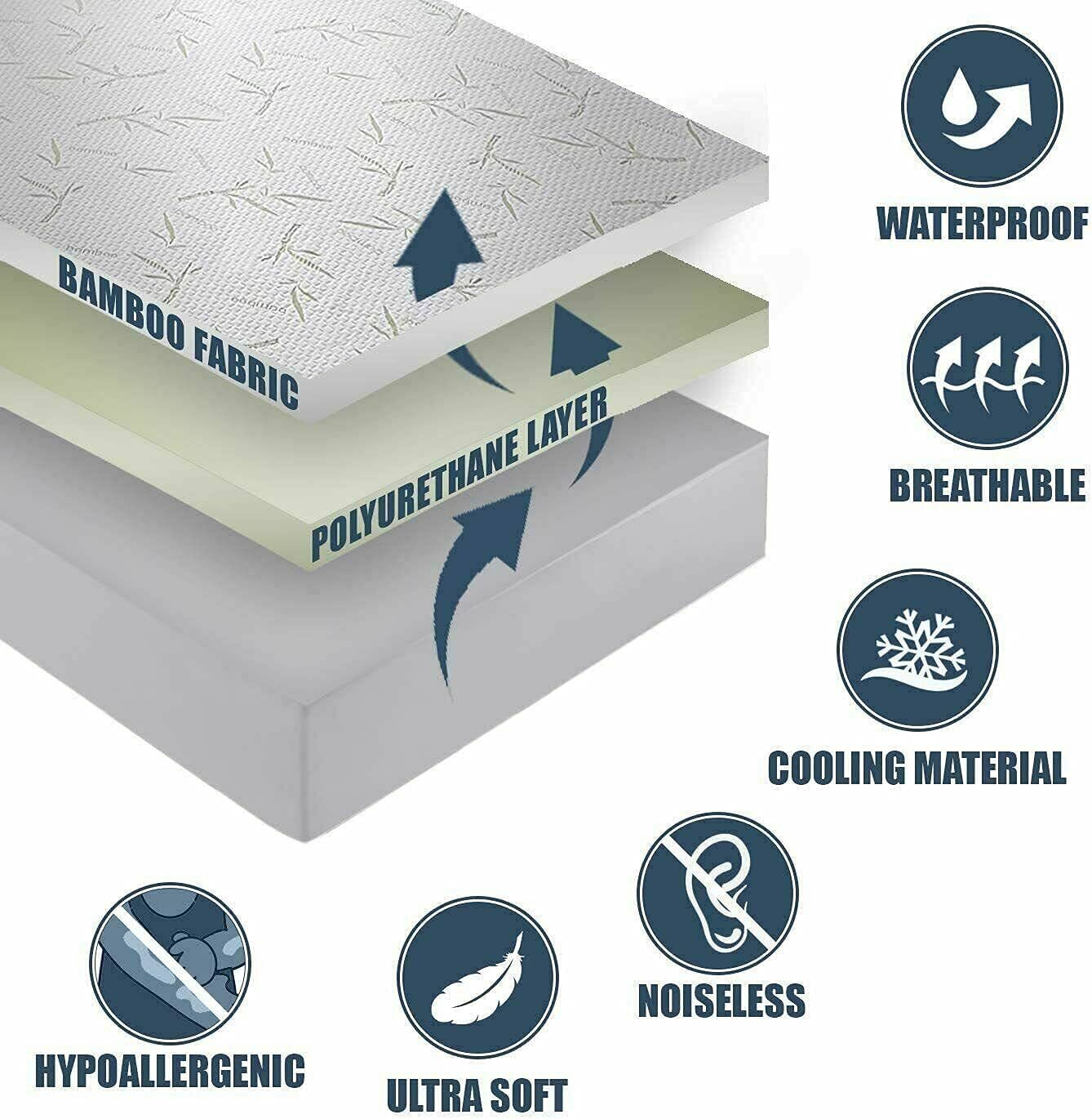 Bamboo Mattress Protector Zippered Matress Encasement Waterproof Cooling Cover