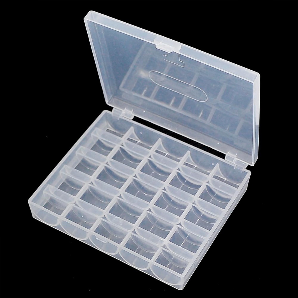 Durable 25-Slot Bobbin Storage Box - Compact, Transparent Sewing Accessory