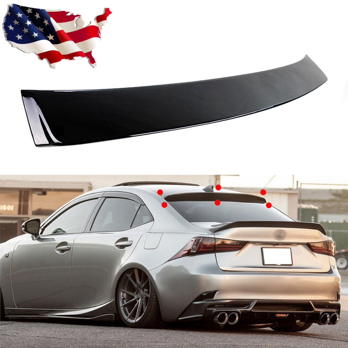 For 2014-2020 Lexus IS200t IS250 IS300 IS350 V Style Rear Roof Window Spoiler