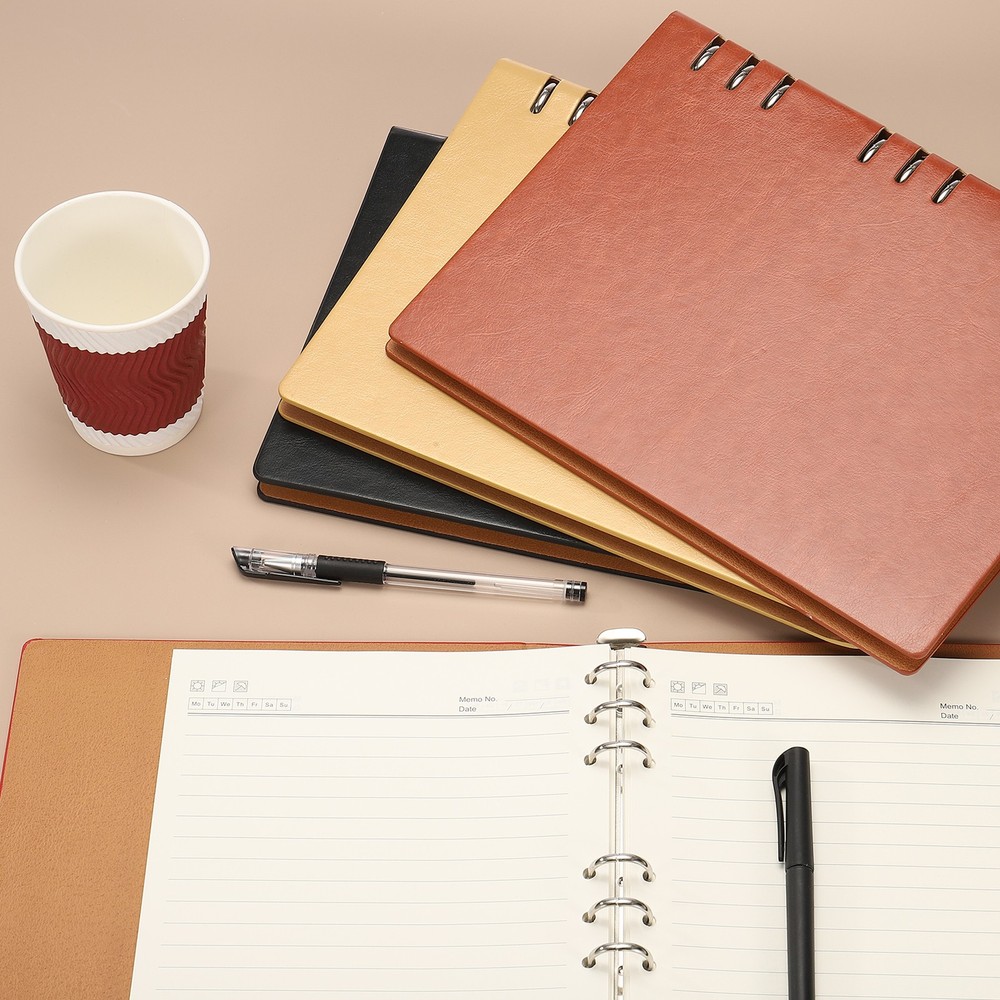 B5 Refillable Leather Notebook, 2Pcs 9 Ring Hardcover Binder Notebook, Black