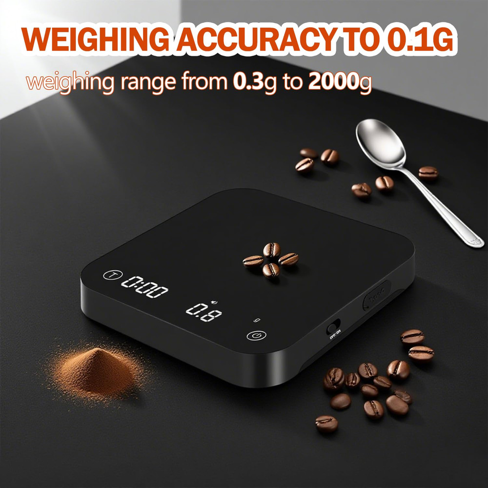 Precision Espresso Scale with Timer, 0.1g-2000g Rechargeable Mini Scale