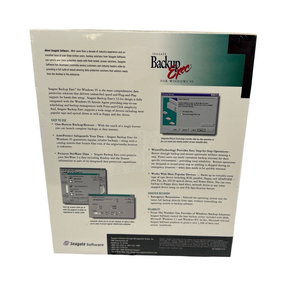 NEW Seagate Backup Exec Software for Windows 95 CD Sealed!
