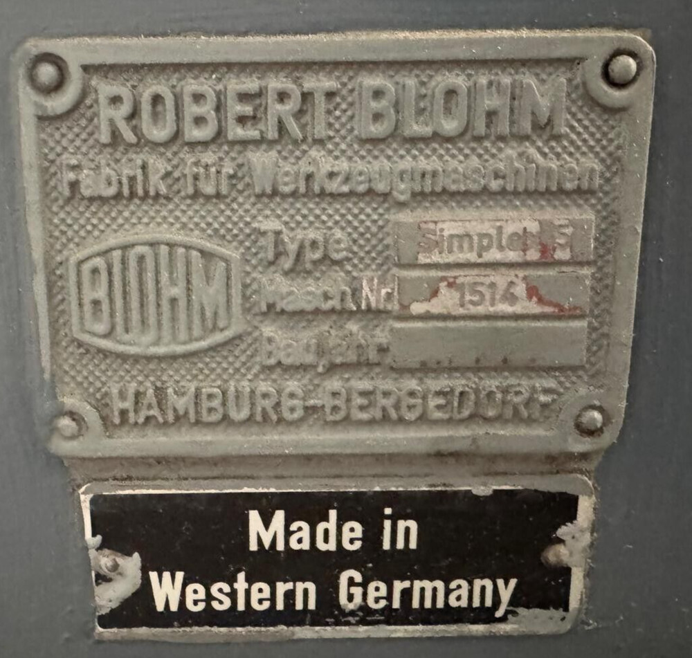 Blohm Germany Simplex 5 Precision Surface Grinder 12" x 20" Magnetic Table Chuck