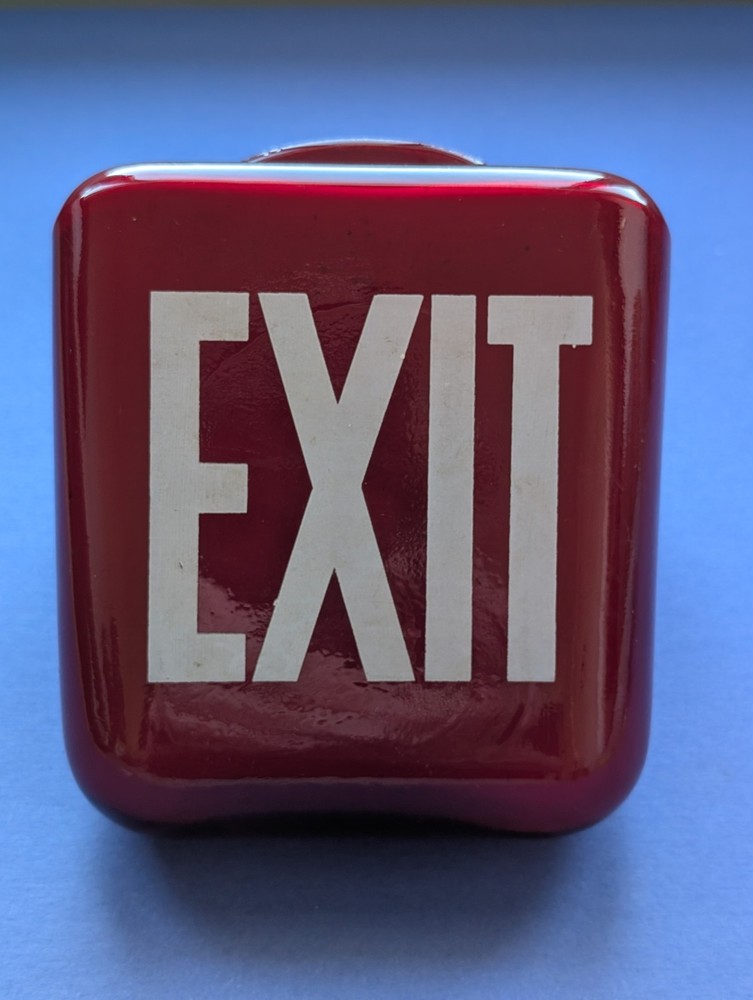 ANTIQUE 1920s/30s RUBY RED GLASS EXIT TRIANGULAR GLOBE THEATRE APARTMENT SCHOOL