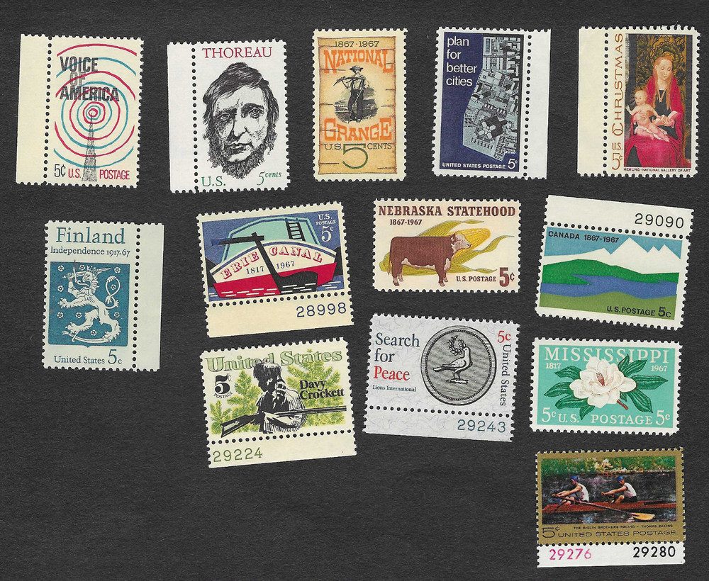 1967 US PARTIAL COMMEMORATIVE YEAR SET 13 MNH STAMPS