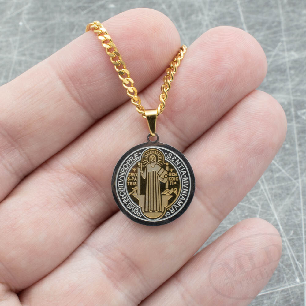 Limited Edition High Quality Stainless Steel Saint St Benedict Pendant Necklace