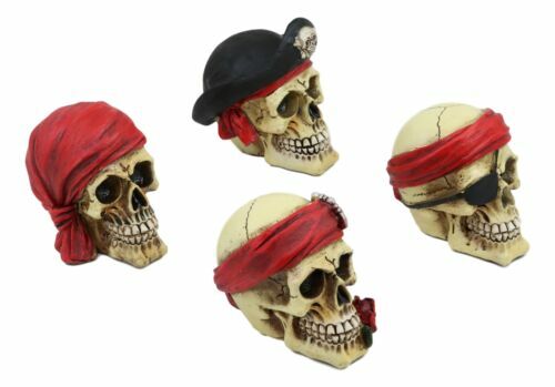 Ebros Set of 4 Skeleton Pirate Captain Marauders Caribbean Sea Skulls Figurine