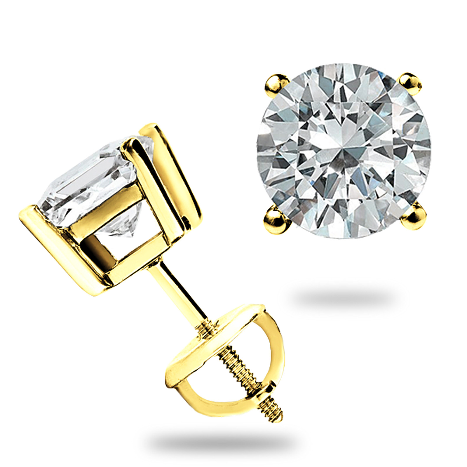 2.00 CT ROUND GRA MOISSANITE EARRINGS 14K YELLOW GOLD STUDS SCREW-BACK GIFT NEW