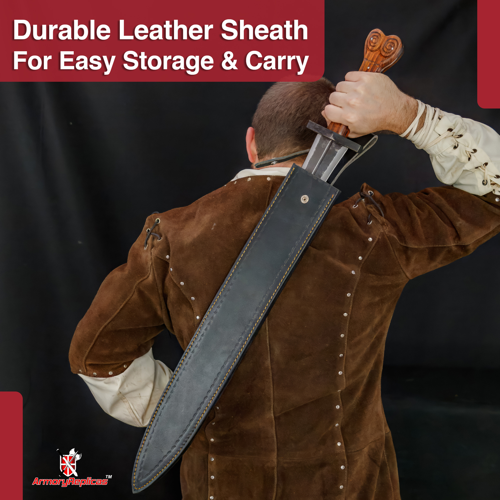 Authentic Greek Xiphos Sword Full Tang with Leather Sheath, for Collectors