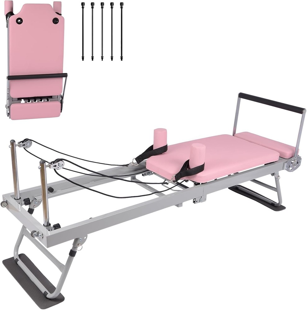 Foldable Pilates Reformer Machine with Wheels Adjustable Armrests Headrest🔥