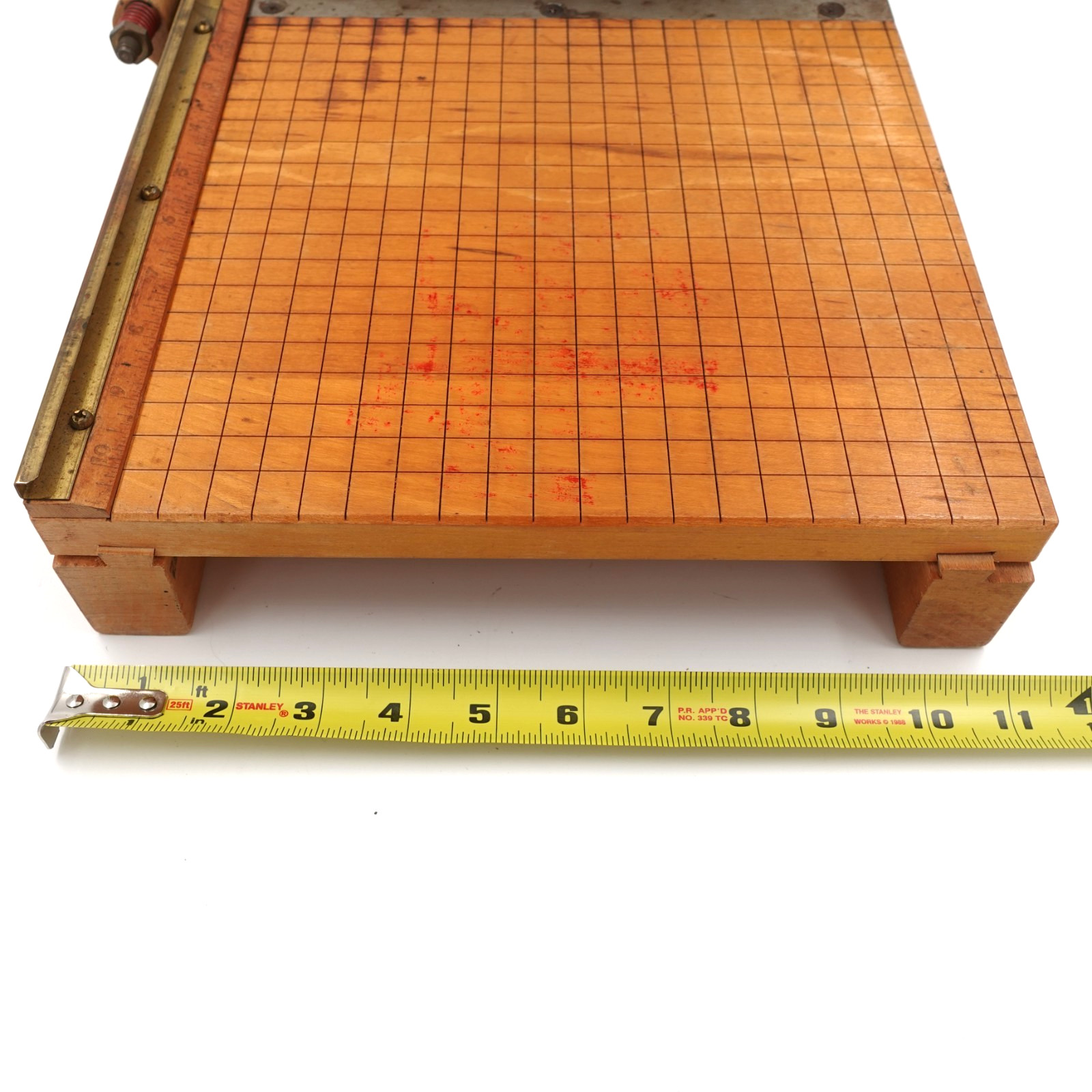 Vintage Ingento No 3 Paper Cutter Guillotine Cast Iron Arm Wood Base 10"