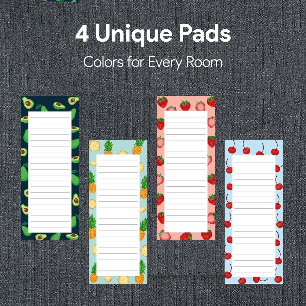 Stylish Magnetic Notepads - Durable 4-Pack with Fruit Theme for Easy Note Taking
