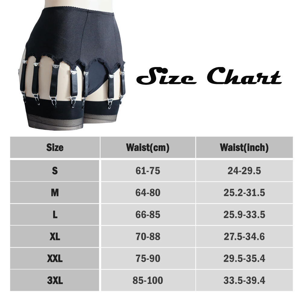 Luxallacki Classic Silky Satin 12 Straps Garter Belt Metal Clips Underwear