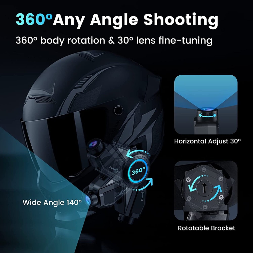 2K Bluetooth Intercom Headset Camera Recoder for Motorcycle ATV UTV Bike 1500M