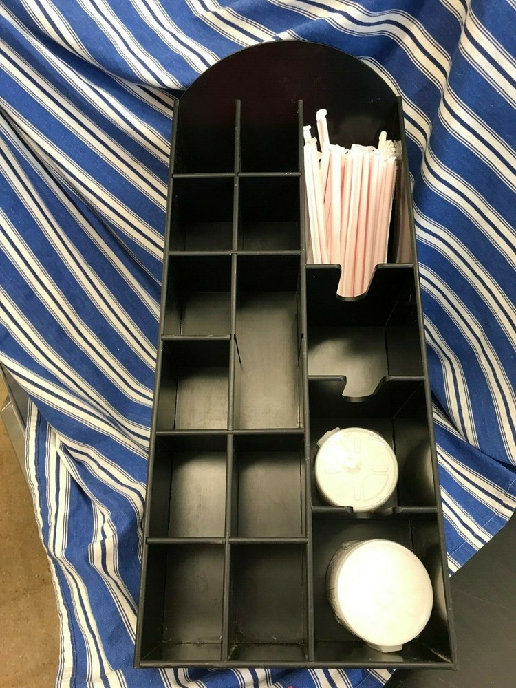 Dispense-Rite Lid, Straw & Condiment Organizer Black Polystyrene Adjustable