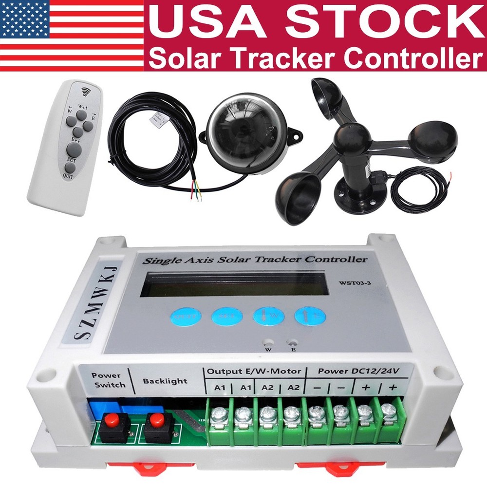 DC 12V/24V Electronic Single Axis Solar Tracker Controller W/ Anemometer Kits DO