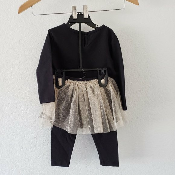 NWT - BCBG Girls’ Foil Heart Bonjour 2 Piece Tutu Leggings Set Outfit - 18mos