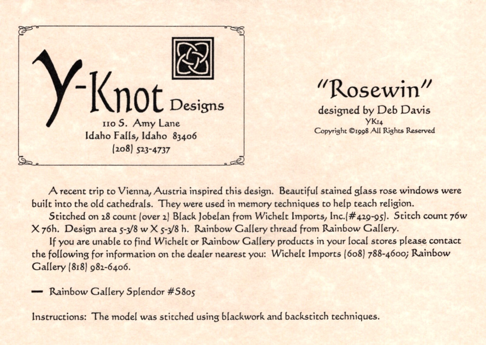 ROSEWIN Embroidery Sampler Pattern by Y-Knot Designs