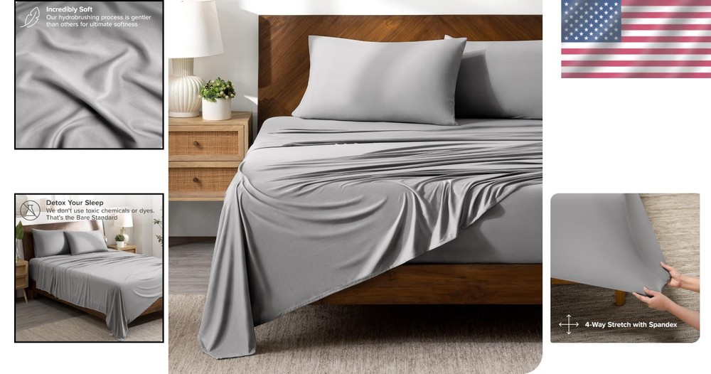 Light Grey Microfiber Bed Sheets Set with Cooling Envelope Pillowcases