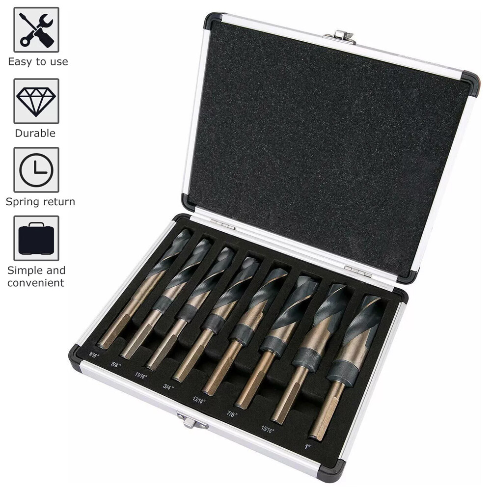 8pc HSS Cobalt Silver & Deming Drill Bits Set, Large Size 9/16" to 1", Reduced 1