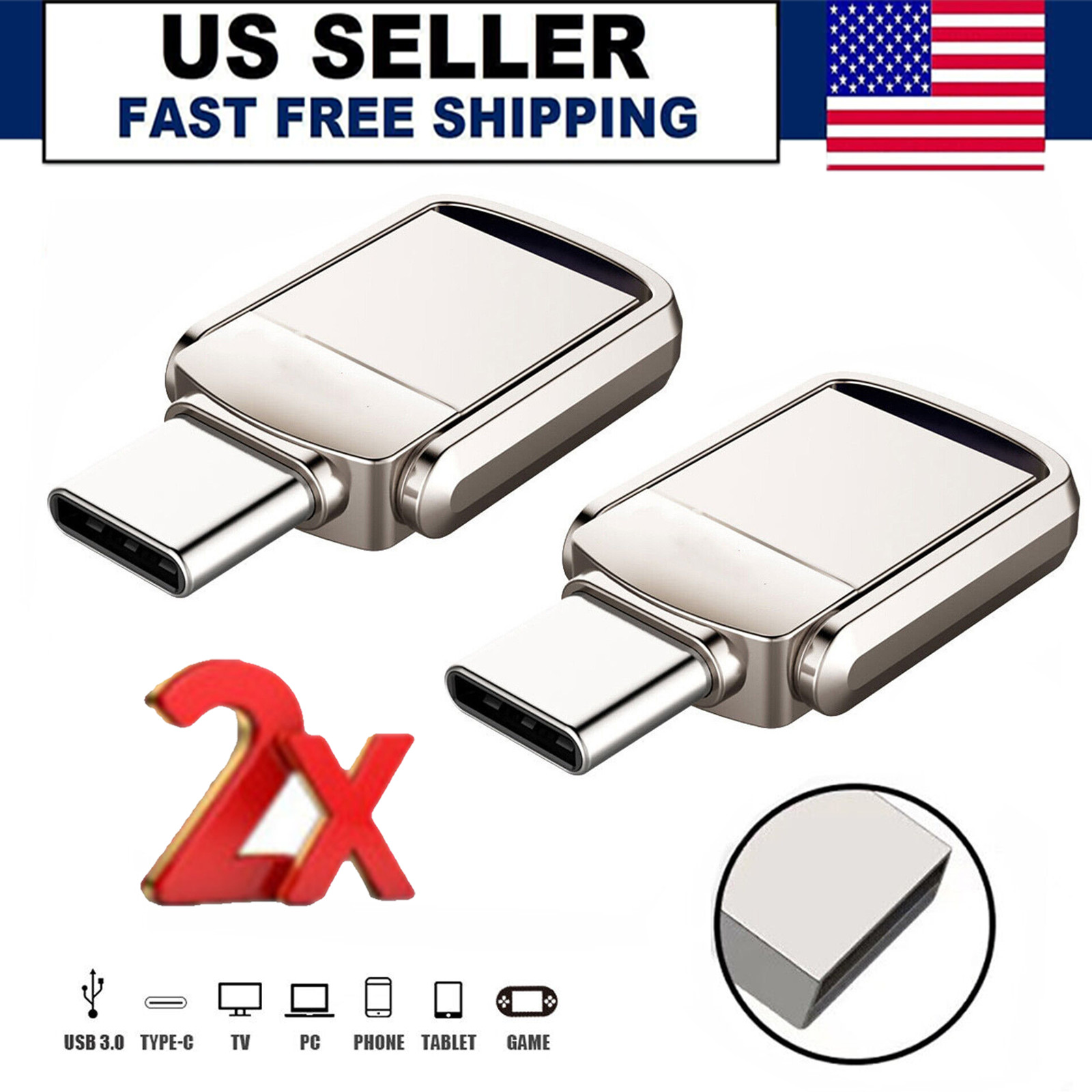 2x 1TB 2TB Type C USB 3.0 Flash Drive Thumb Drive Memory Stick for PC Laptop New