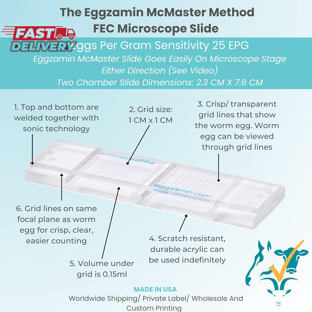Mcmaster Method Microscope Slide - FEC (Fecal Egg Count) or Worm Count, Double C