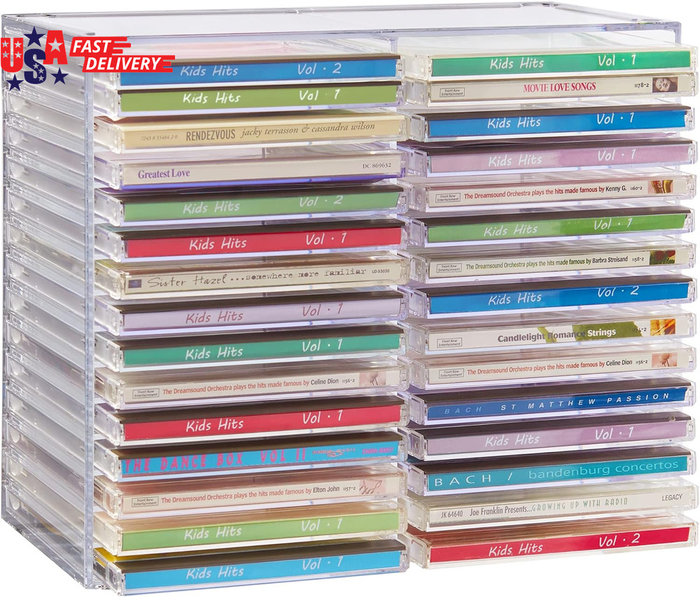 Stackable Clear Plastic CD Organizer with Rubber Feet | Rectangular Jewel Cases