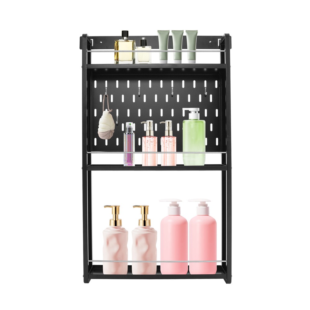 3-Tier Wall-Mounted Storage Rack with 6 Hooks for Kitchen & Home Use