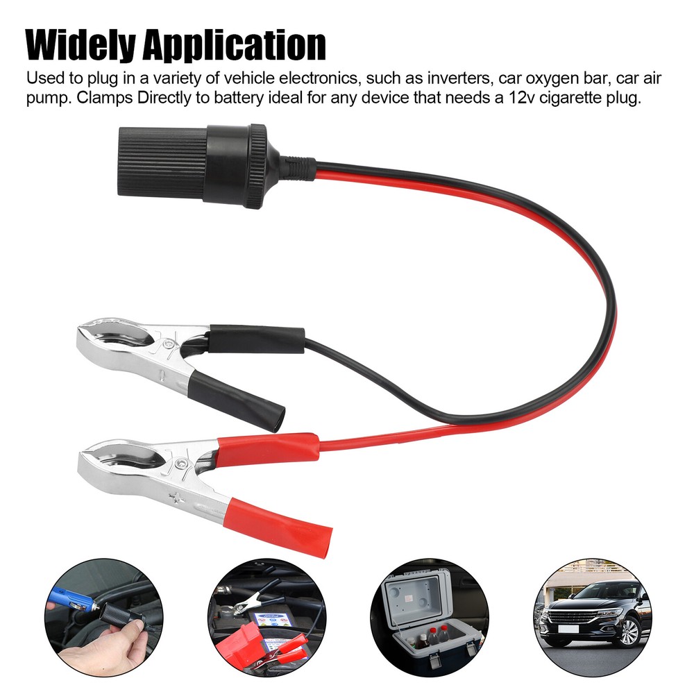 Car Battery Alligator Clamp Cable Clip Cigarette Lighter Adapter Socket 12V US