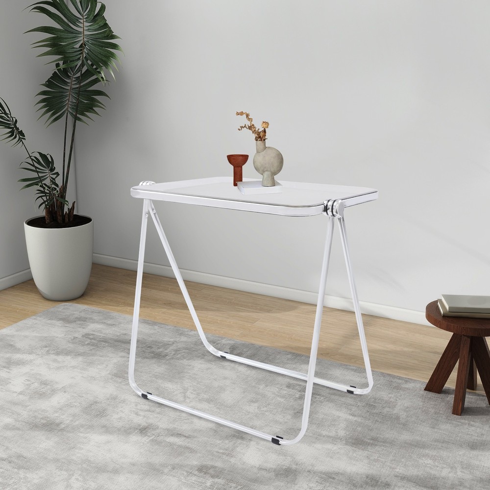 Clear Foldable Side Table, Tiny Desk for Home Office, Small Computer Desk
