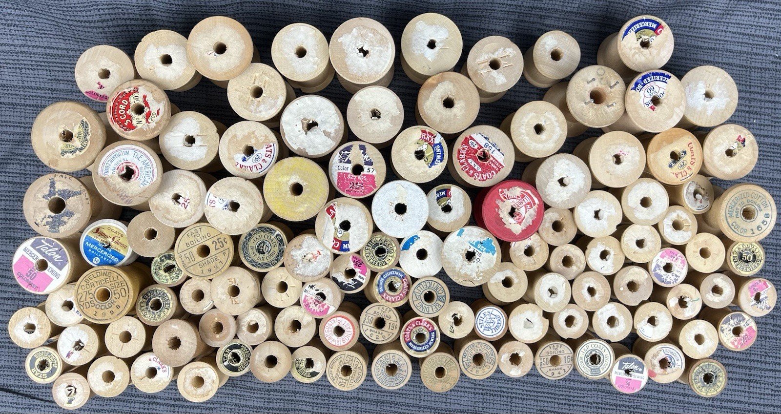 Lot of 112 Vintage Empty Wooden Sewing Thread Spools Various Brands & Sizes