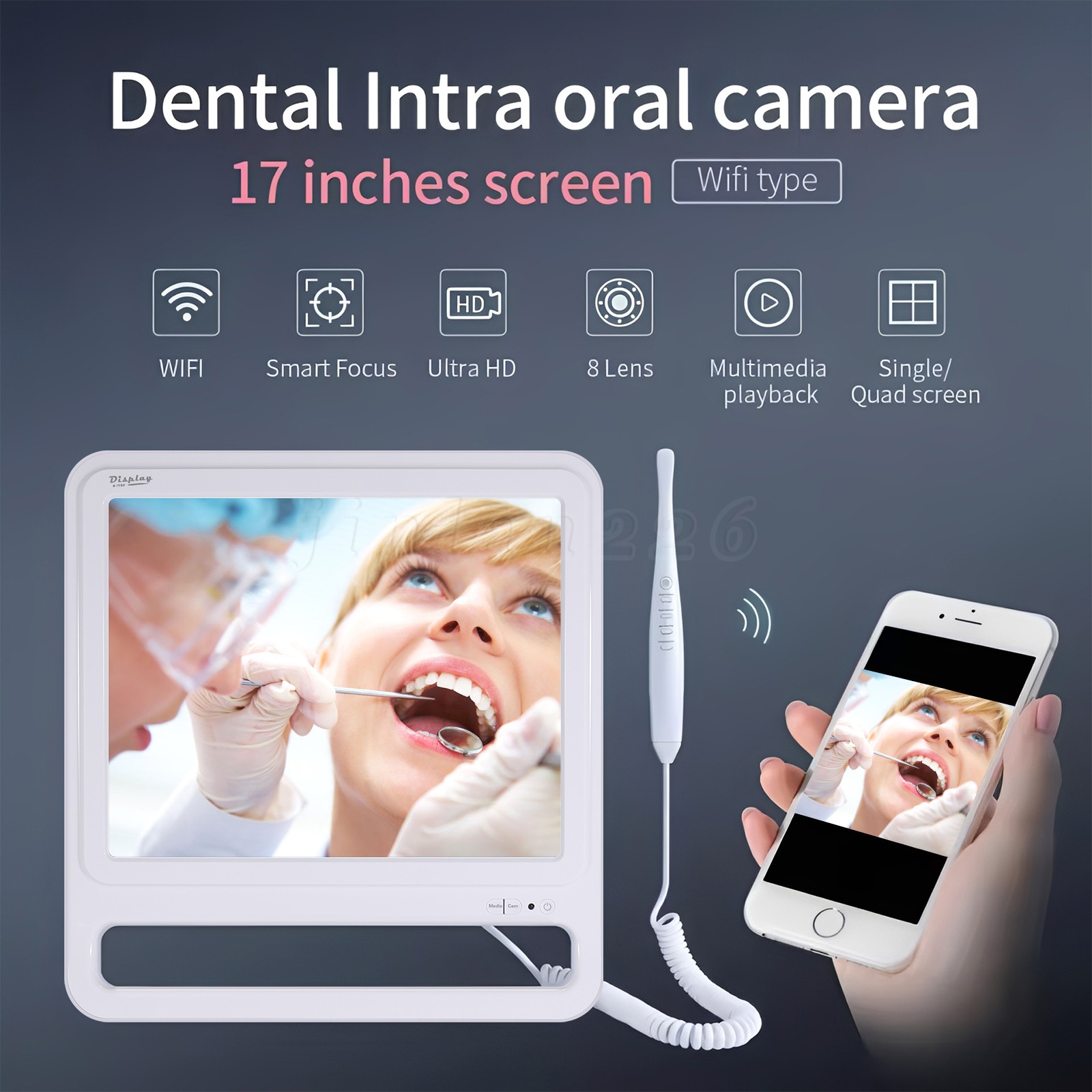 WIFI Dental Intra Oral Camera 17Inch High-Definition Digital LCD Monitor