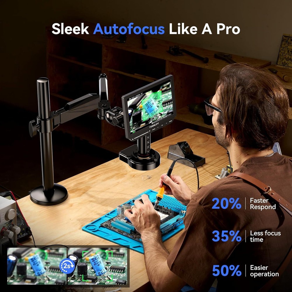 TOMLOV Autofocus Soldering Microscope 2000X Digital Coin Microscope Flex Arm