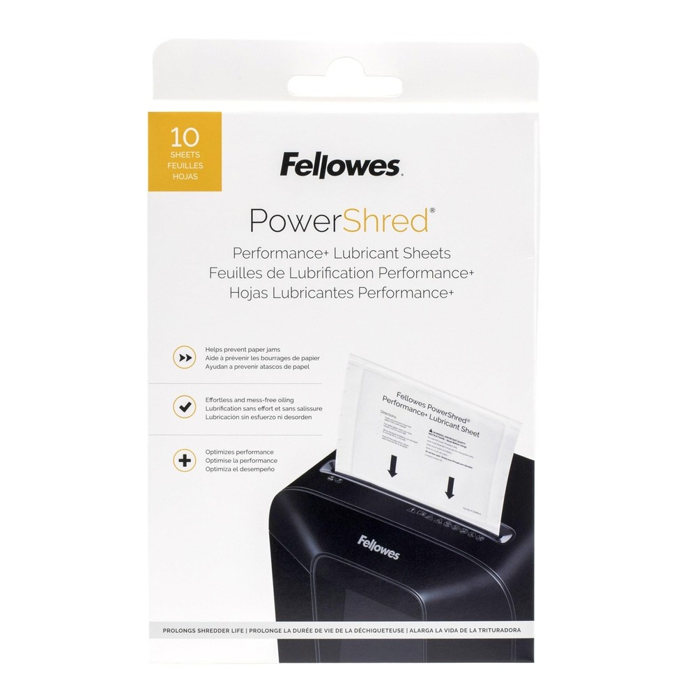 Fellowes Performance Shredder Lubricant Sheets 10 Pack for Smooth Operation